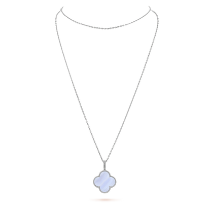 [Love More]CLOVER SILVER CHALCEDONY BIG CLOVER NECKLACE