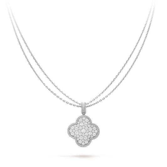 [Love More]CLOVER 25MM SILVER FULL DIAMOND BIG CLOVER NECKLACE