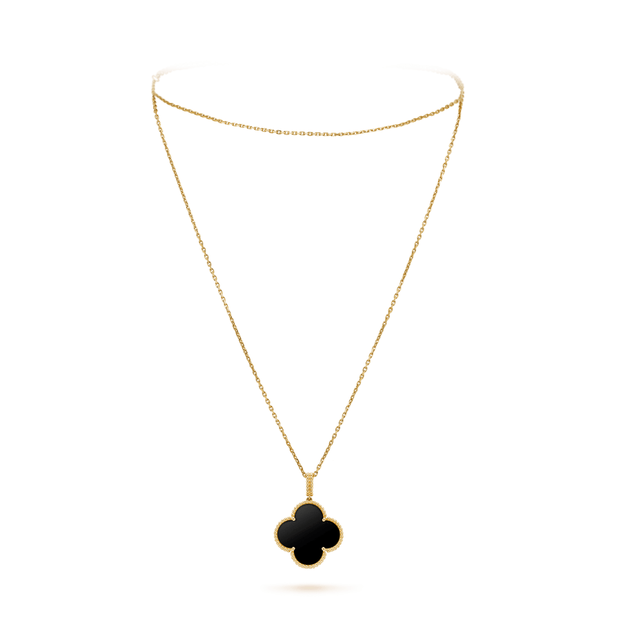 [Love More]CLOVER 25MM GOLD ONYX BIG CLOVER NECKLACE