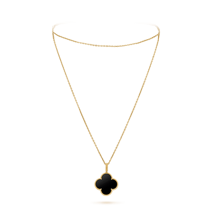 [Love More]CLOVER 25MM GOLD ONYX BIG CLOVER NECKLACE