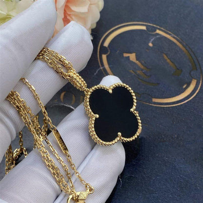 [Love More]CLOVER 25MM GOLD ONYX BIG CLOVER NECKLACE