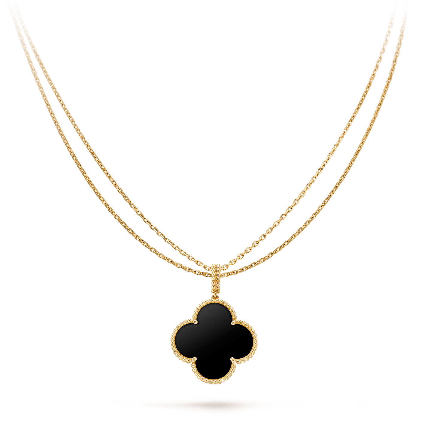 [Love More]CLOVER 25MM GOLD ONYX BIG CLOVER NECKLACE