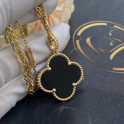 [Love More]CLOVER 25MM GOLD ONYX BIG CLOVER NECKLACE