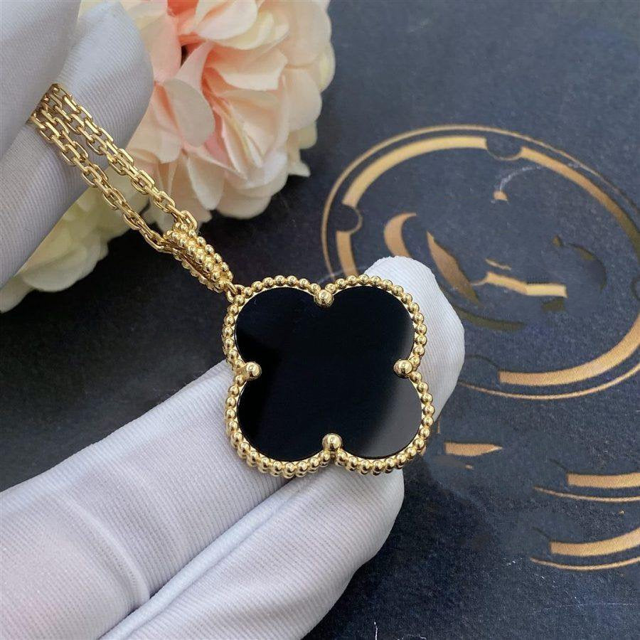 [Love More]CLOVER 25MM GOLD ONYX BIG CLOVER NECKLACE