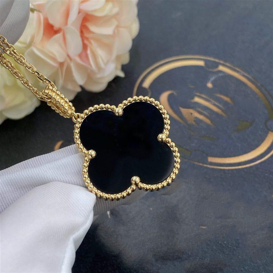 [Love More]CLOVER 25MM GOLD ONYX BIG CLOVER NECKLACE