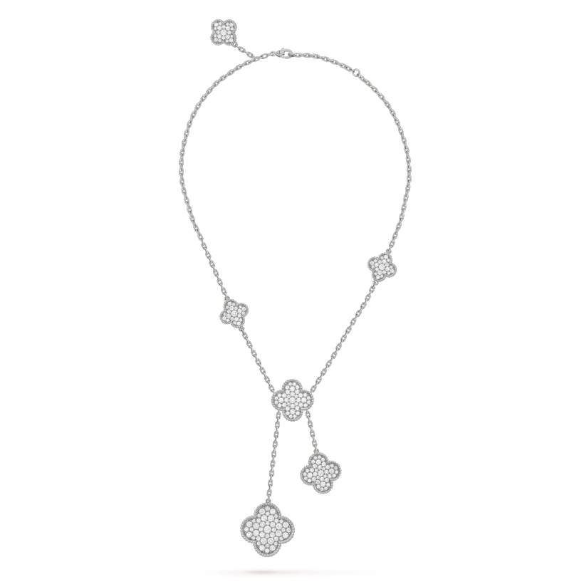 [Love More]CLOVER 5 MOTIFS SILVER DIAMONDS NECKLACE