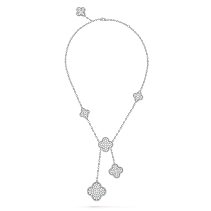 [Love More]CLOVER 5 MOTIFS SILVER DIAMONDS NECKLACE