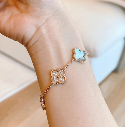 [Love More]CLOVER 5 MOTIFS DARK MOP AND DIAMONDS PINK GOLD BRACELET