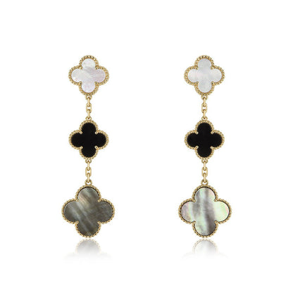 [Love More]CLOVER EARRINGS GOLD ONYX MOP 3 MOTIF