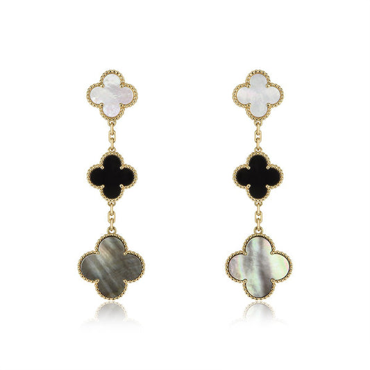 [Love More]CLOVER EARRINGS GOLD ONYX MOP 3 MOTIF