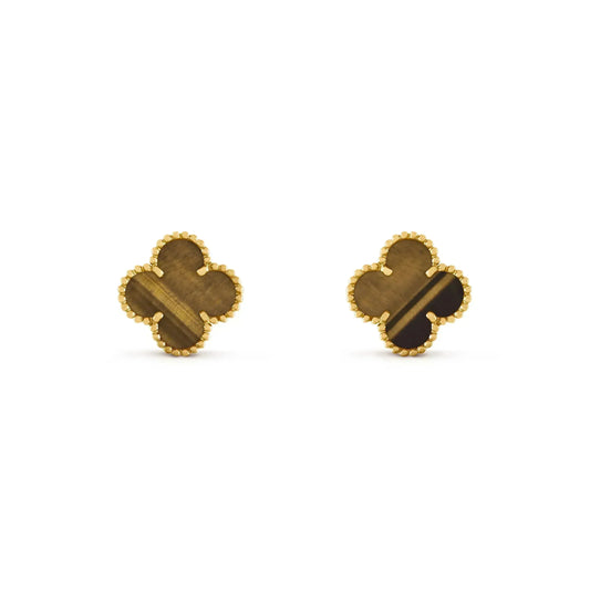 [Love More]CLOVER MEDIUM 1 MOTIFS TIGER EYE EARRINGS